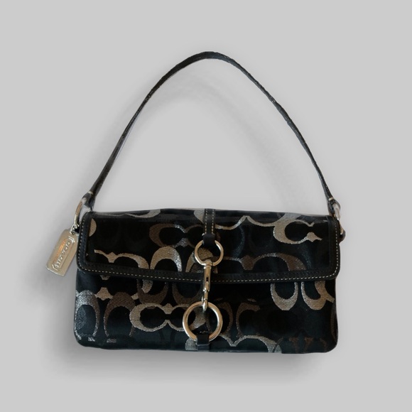 COACH | Y2K Madison Lurex Flap Clutch in Black and Silver Shoulder Bag - Picture 1 of 4